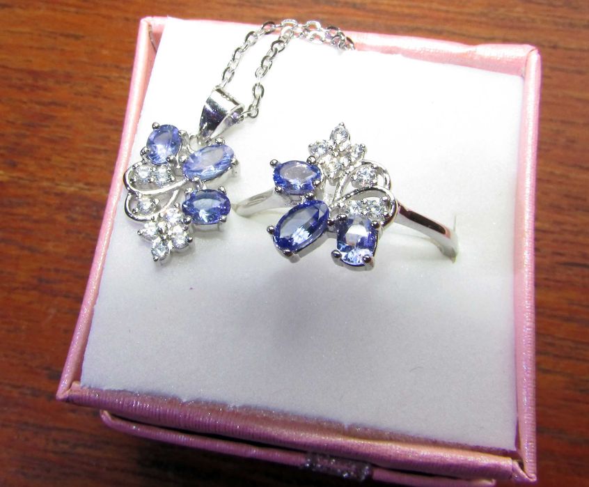 925 сребърен пръстен и колие с танзанит