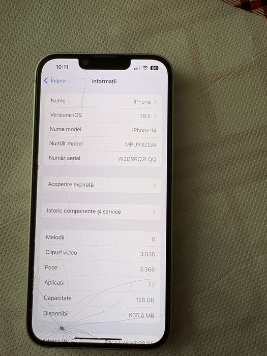 Vând  iphone 14 stare telefon 10 din 10 mai multe detalii la tel