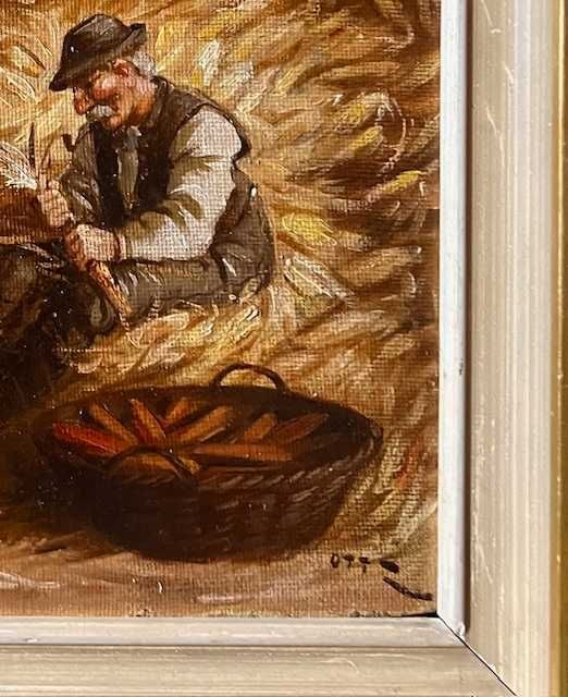 ”La depănușat porumb”-Tablou AUTENTIC, ul/pz, Ott Zoltan (1881-1946)