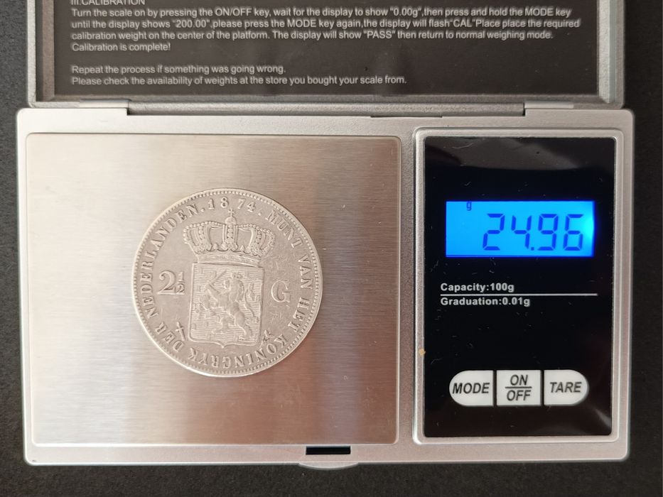 Moneda argint 2 1/2 Gulden 1874 Olanda