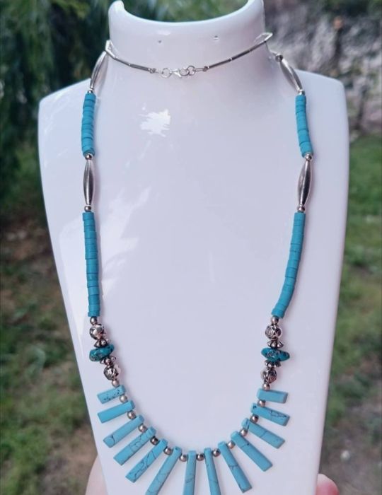 Vechi colier/lant NAVAJO din argint de 925, cu pietre turcoaz, copii