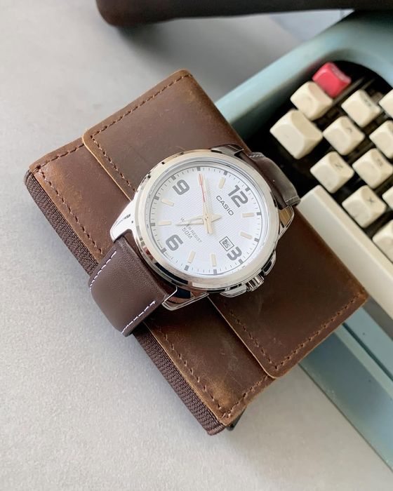 Часы Casio MTP-1314L — мужские часы с кожаным ремнём, оригинал