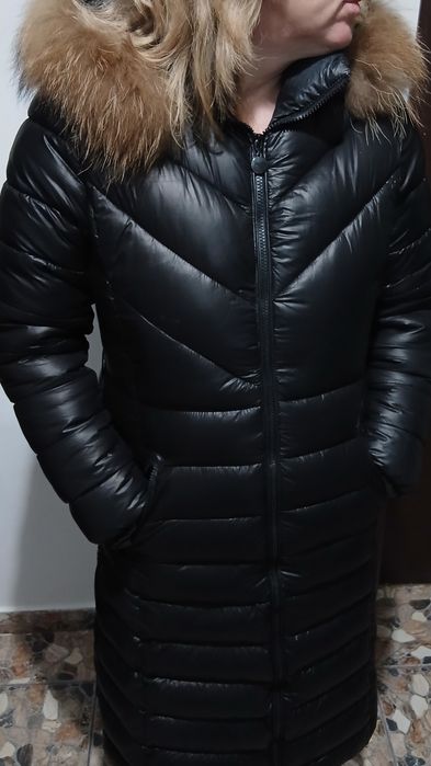 Haina lunga dama model Moncler Long Jacket  blana vulpe mar 42 sau L