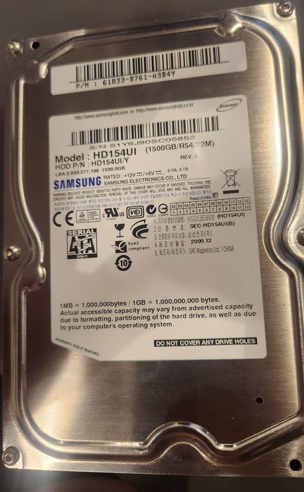 Vand HDD SAMSUNG HD154UI - defect/bad block-uri