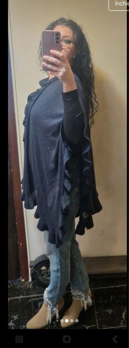 Poncho, negru- bleumarin, mărime universala