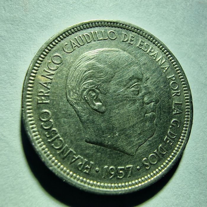 Francisco Franco 5 Pesetas 1957 Spania Foarte Rară Original