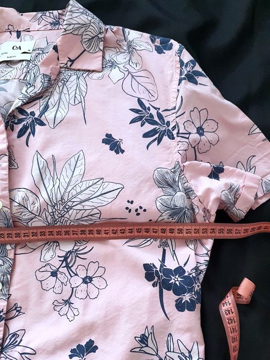 C&A M cămașă bărbat florală roz cu gri slim fit vâscoză bumbac vară casual modern