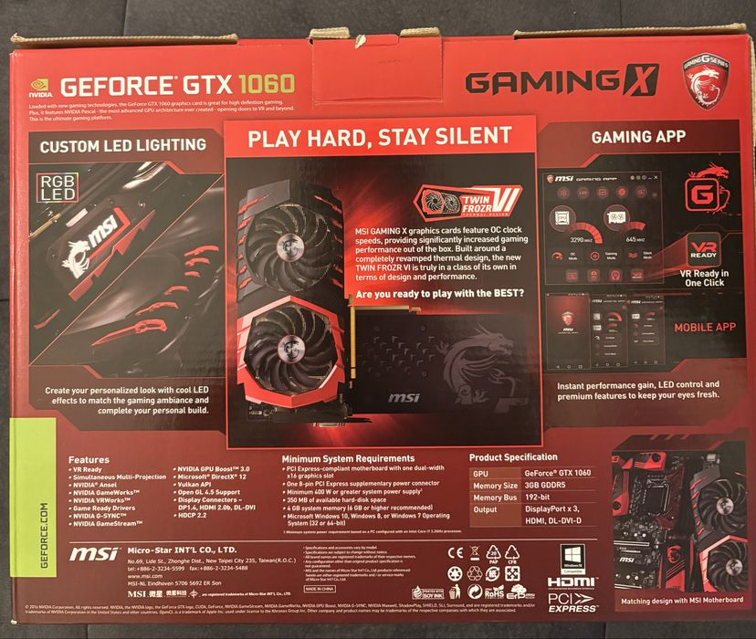 Видеокарта MSI GTX 1060 3GB Gaming X