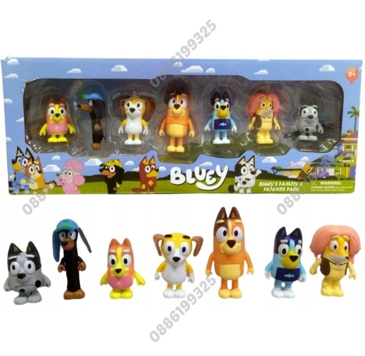 Голям Комплект 7 броя фигурки Блуи и Бинго, Bluey and Bingo играчки