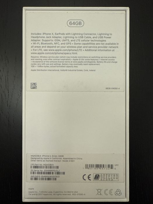 iPhone X in cutie originala cu 3 huse, 64gb, silver, 70% baterie