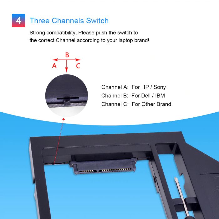 Adaptor HDD SSD la DVD CD Caddy laptop 12.7mm 9.5mm interf Sata-Sata