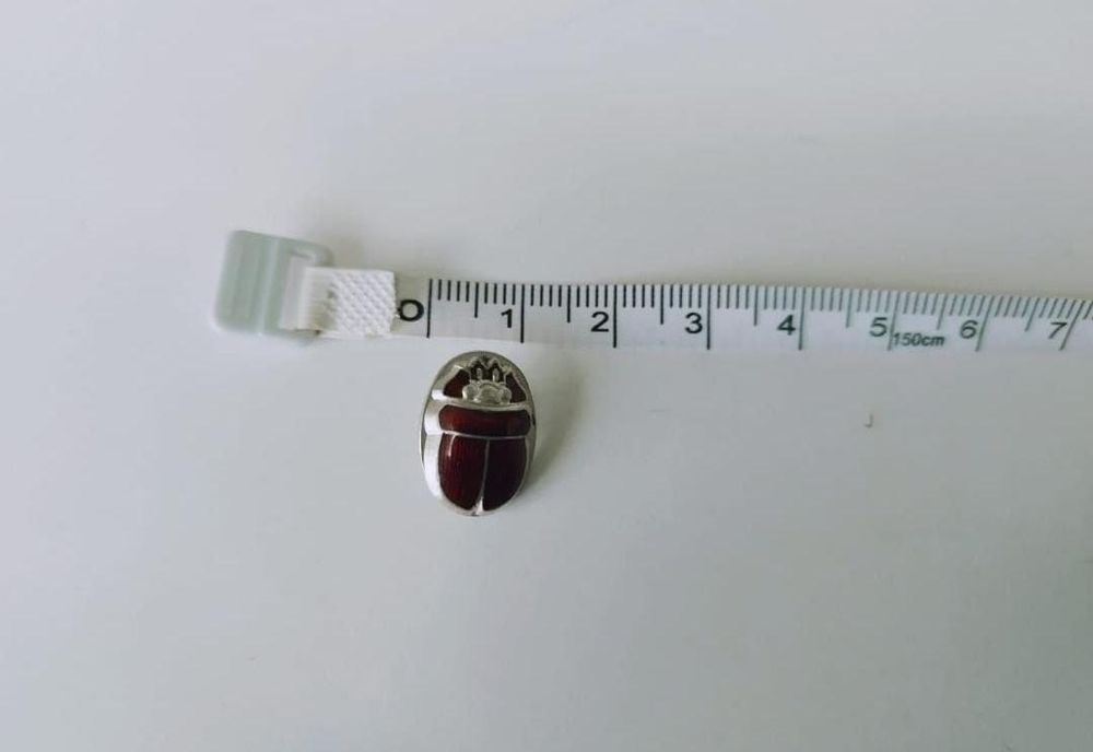 Vechi nasture argint 925 buton scarabeu cu email rosu Anglia