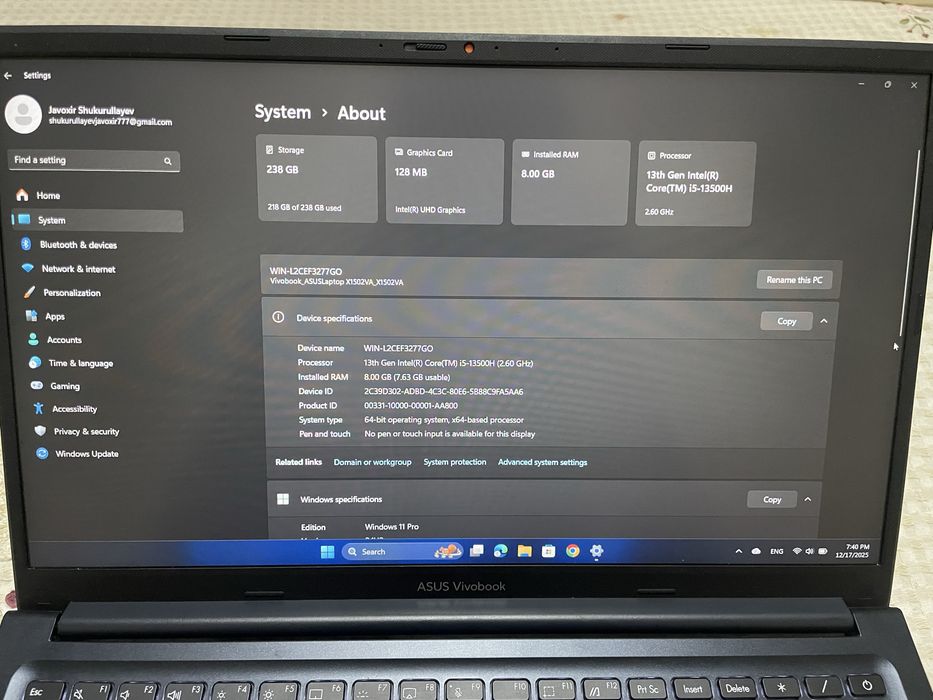 Notebook Asus Vivobook x15
