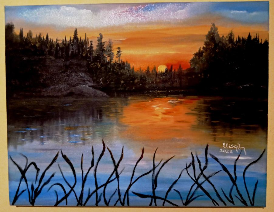 Tabloul"Linistea infinita a apusului de soare",pictura ulei, panza