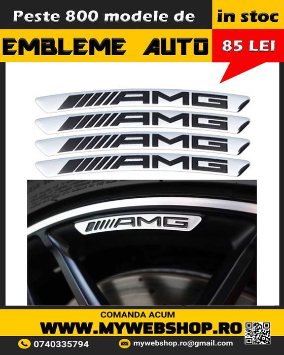 Set 4 embleme AMG pentru jante Mercedes, Chrom, Negru
