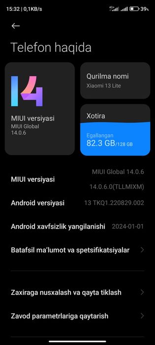 Xiaomi 13 lite kafolati bilan