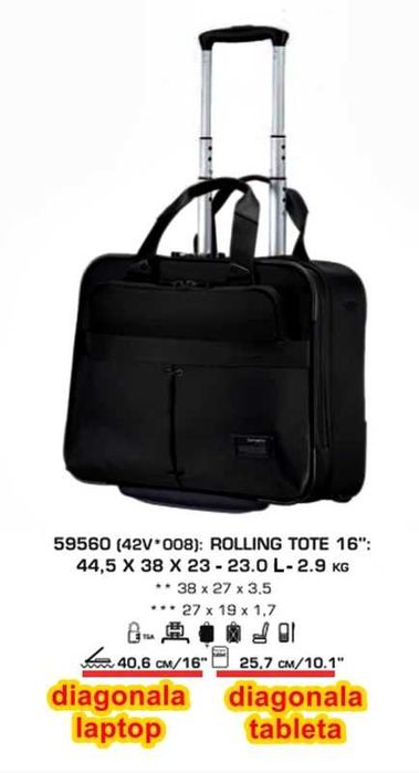 Troler business/laptop Samsonite CityVibe Rolling Tote 16" – ca NOU (folosit o dată)