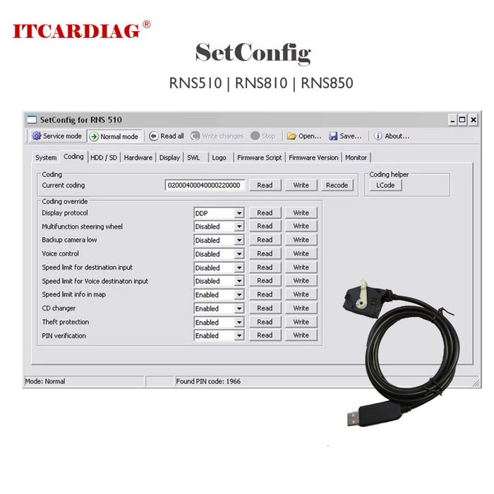 Cablu setconfig, TESTER RNS 510, RNS 810, RNS 850