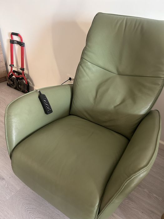 Fotoliu Recliner Electric HIMOLLA din Piele Naturală Verde Oliv - Premium