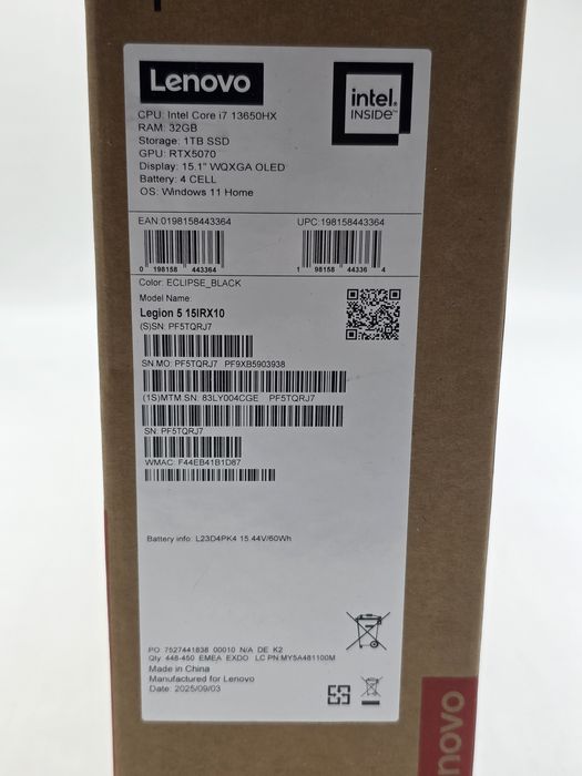 Lenovo Legion 5 15IRX10/ Intel i7-13650HX/ 32gb ram/ 1Tb SSD/ RTX 5070
