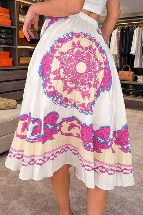 dolce gabanna пола d&g бяла дълга лилава цикламена плисе набрана шарен