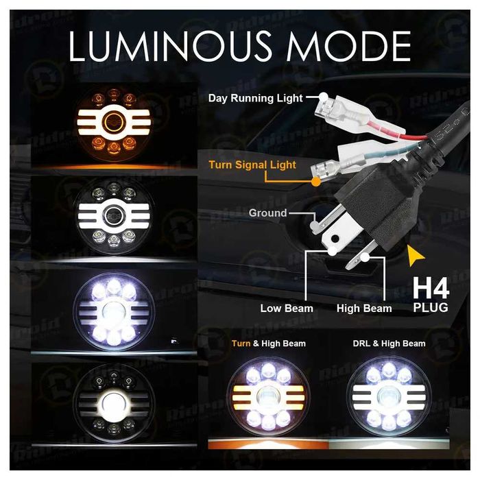 НОВ МОДЕЛ DRL 200W 7 Инчови Диодни Фарове за Lada Niva Jeep Wrangler