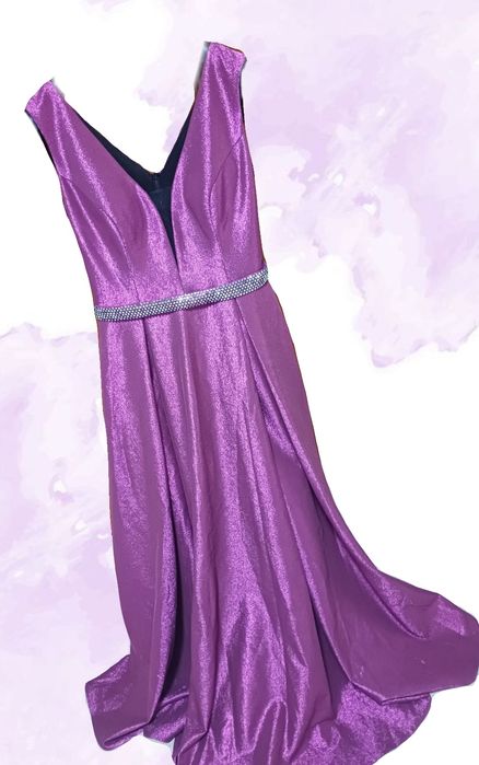 Rochie lungă mov sclipitoare de bal