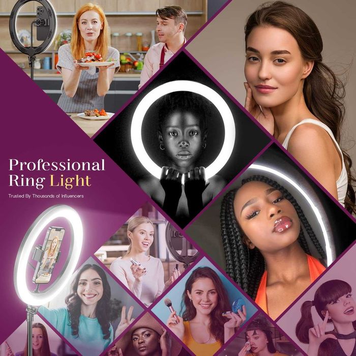 UPhitnis 12-инчова пръстеновидна светлина със статив за  телефон