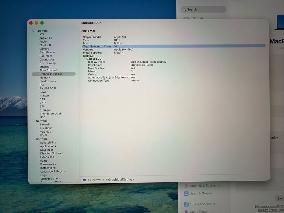 MacBook Air 15" M3 Chip 8-CPU, 10-GPU, 8GB RAM, 256GB SSD