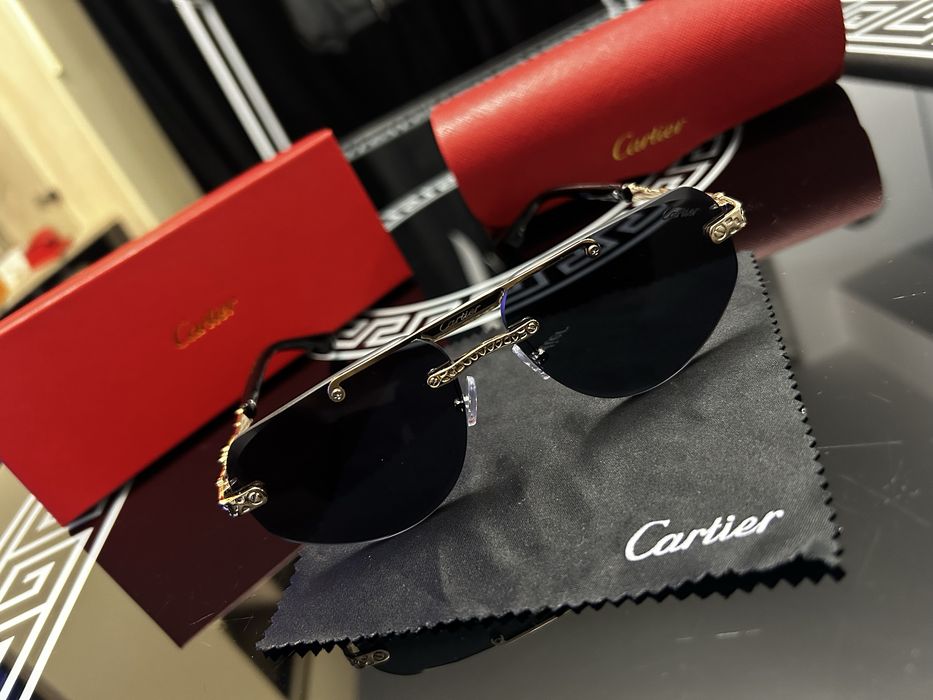 Ochelari de soare Cartier Rimless Luxury Gold Black – model rar, calitate premium