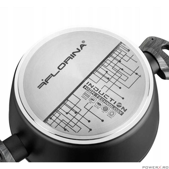 Oala din aluminiu cu invelis din marmura, cu capac din sticla, 20cm,