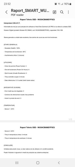 NVME U.2 Server 800Gb WD Ultrastar DC SN640 3200mb/s Nou