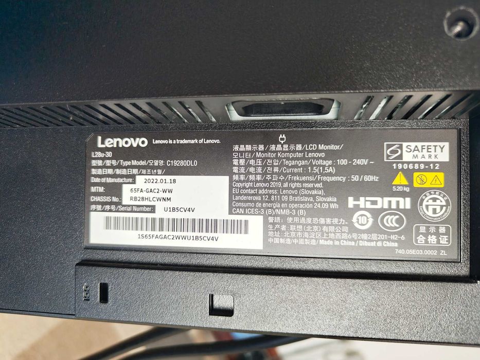 Monitor / Display Lenovo L28u-30 4K 60Hz IPS