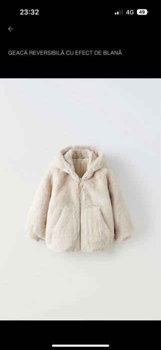 Geaca Zara pt fete cu 2 fețe marimea 5-6 ani (116 cm)