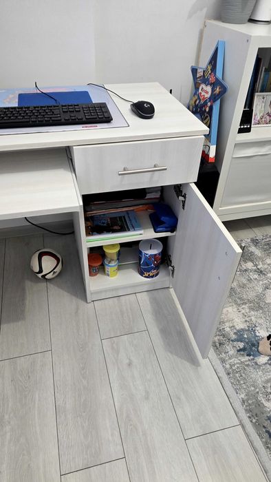 Birou calculator cu sertar si dulap Stefan, stejar alb, 120x50x75 cm