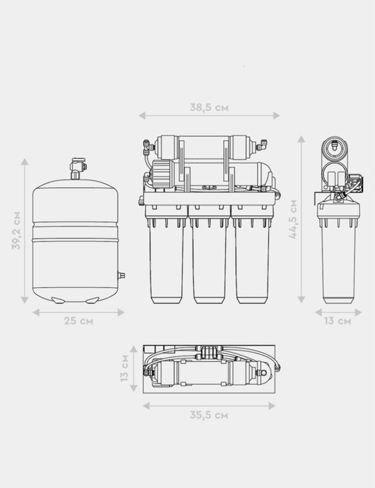 Oshxona uchun suv filtri, kranli va 8 litrli idishi bilan Barrier