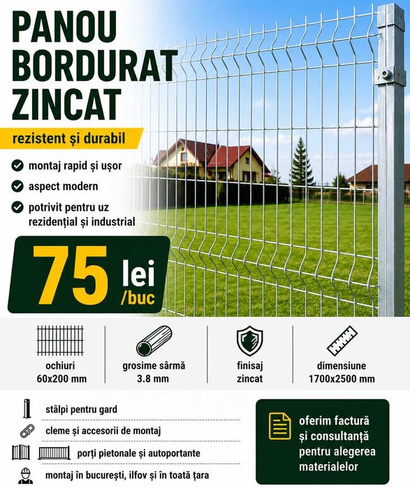 Panou bordurat zincat 1700x2500 mm x 3.8 / Plasa pentru gard
