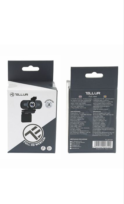 Camera web Tellur Full HD, 2MP, autofocus, microfon, Negru