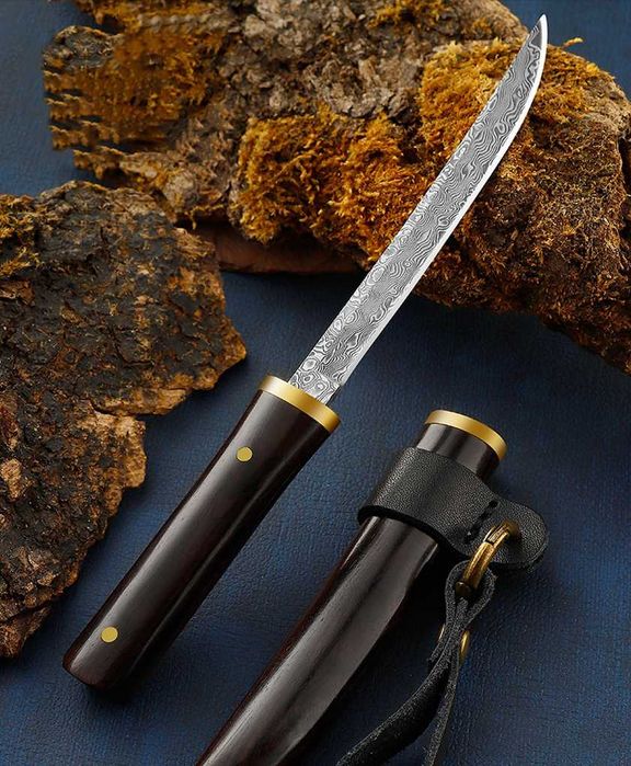 Cutit japonez Kodachi, otel Damasc, 2 modele, teaca lemn teak