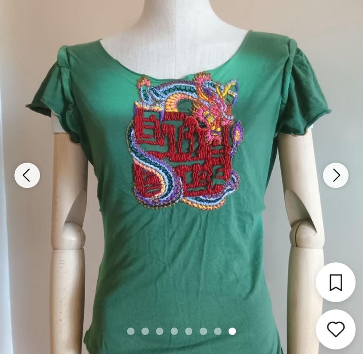 We are just Angels " Y2K, винтидж 2000г. блуза зелено с бродерия, гол гръб,