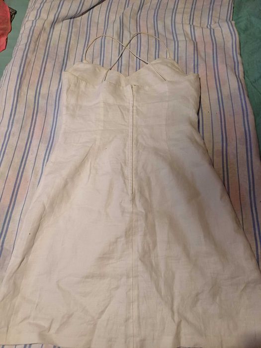 Дамска лятна рокля с презрамки,бяла,лен,използвана