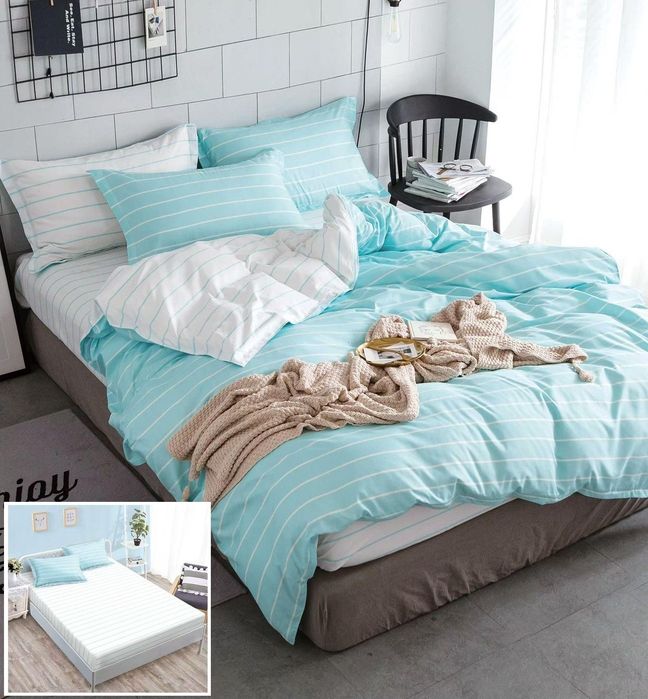 Lenjerie Pat Witch Px027, Bumbac, 4 Piese, Cu Elastic, Alb, Albastru