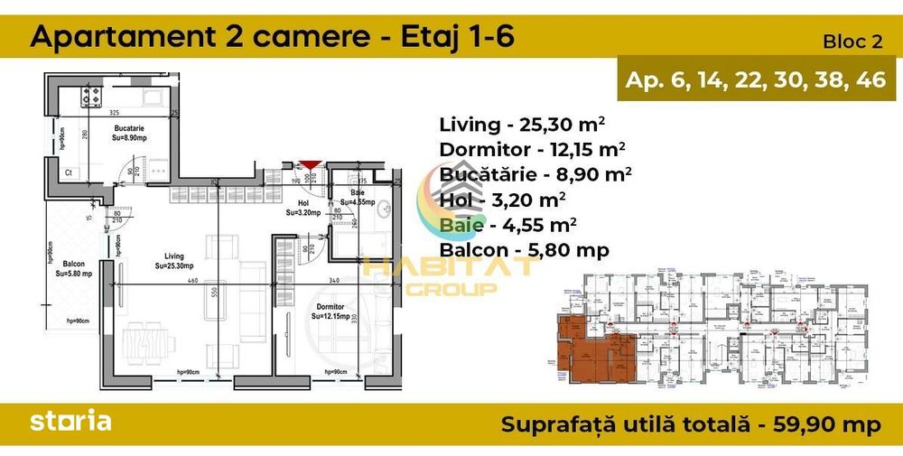 Apartament 2 camere / 60 mp / Grand Arena