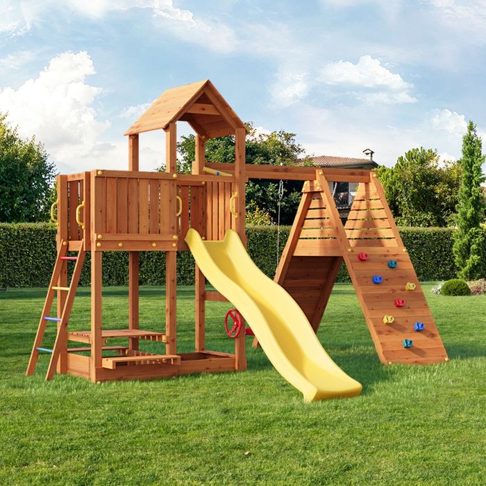 Разпродажба! Fungoo FLUPPI дървена детска площадка с пързалка и люлки