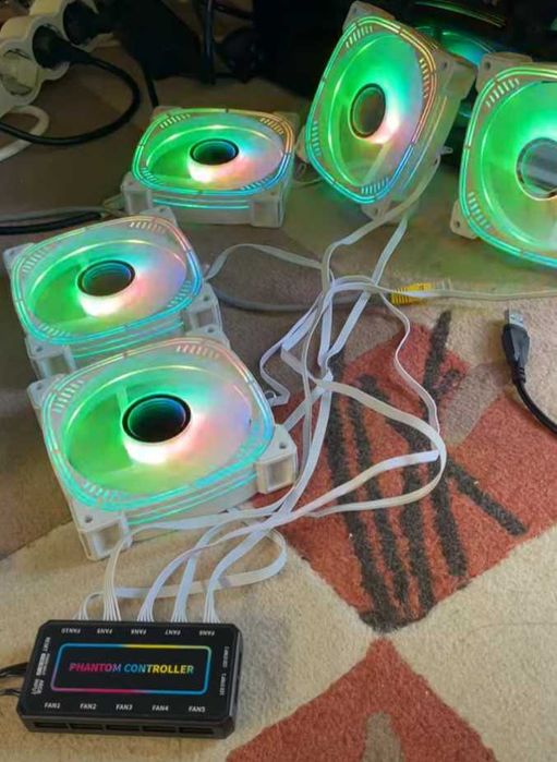 Ventilatoare RGB PC albe set  5 bucati cu hub PRO Gaming