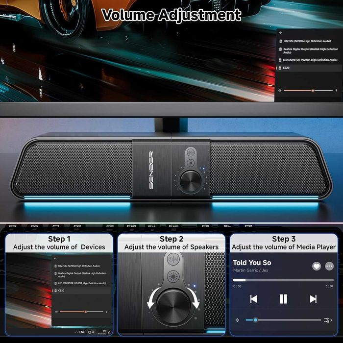 SENZER CS20 2 в 1 Bluetooth компютърни високоговорители за настолен компютър, USB Plug & Play