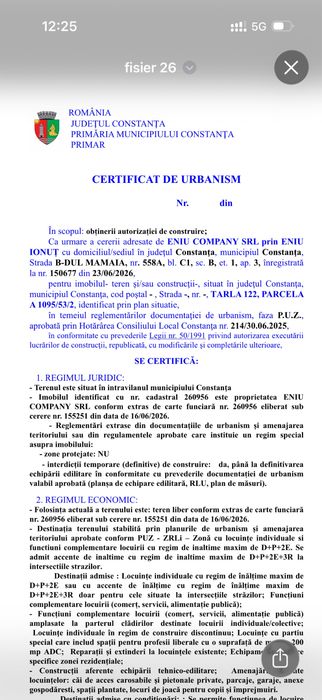 TEREN 1.000 mp cu CU – Aprobat pentru 8 LOCUINȚE | CONSTANȚA
