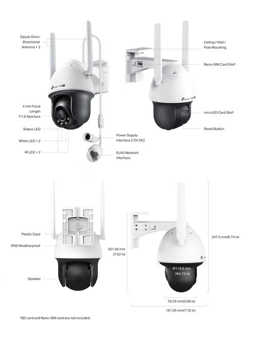 TP-Link VIGI C540-4G(4mm)  Уличная камера с цвет ночным видео и 4G 1.4