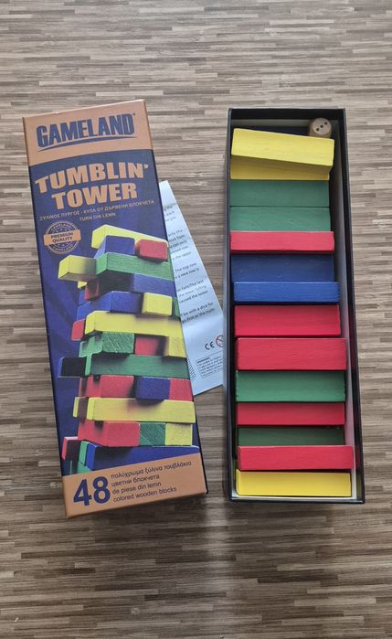 Joc Tumblin Tower cu 48 piese din lemn, 9 x 8.5 x 28 cm