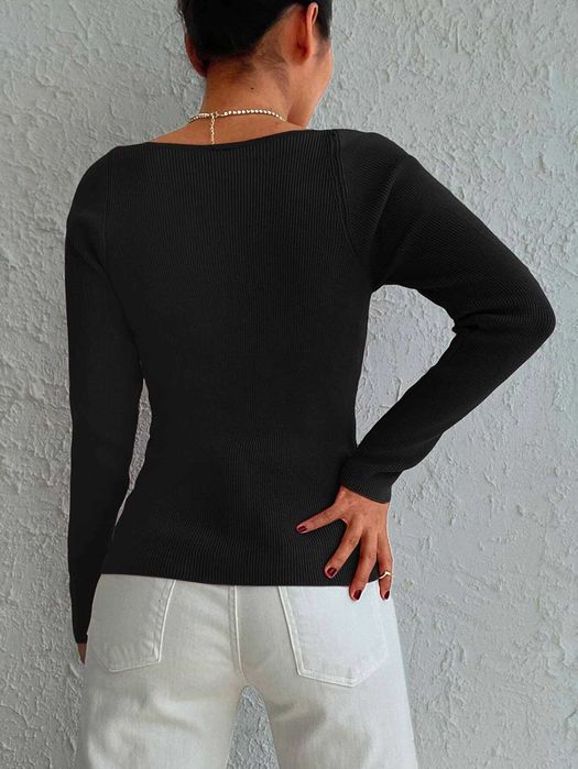 Скидки! Новый Черный Вязаный Лонгслив Турция